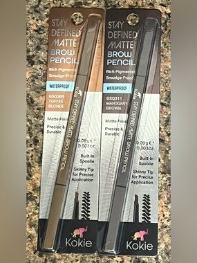 Kokie cosmetic Stay Defined Matte Brow Pencil - Toffee Blonde & Mahogany Brown.